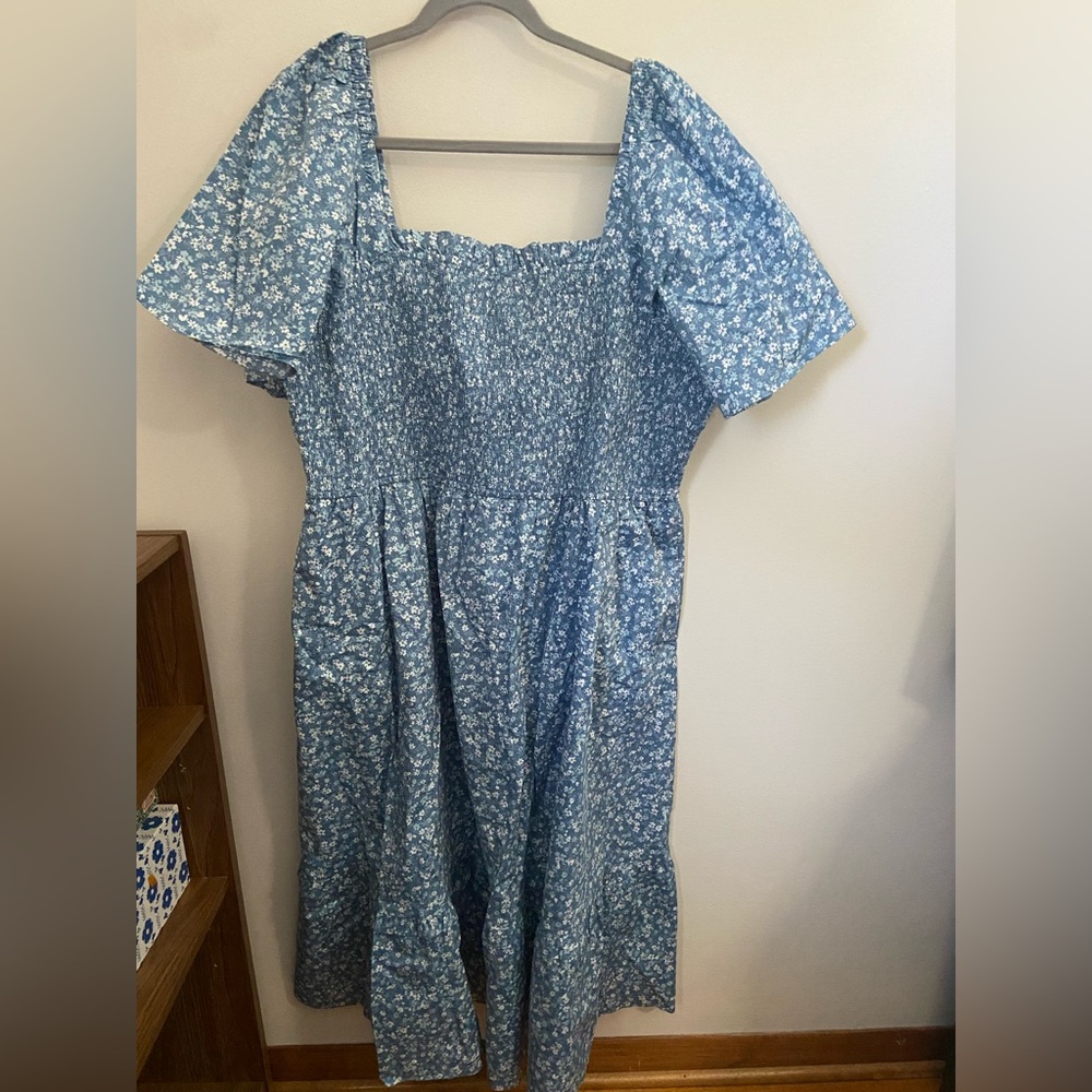 Draper James 2X Smock Blue Floral Dress